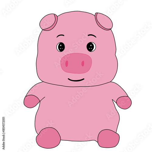 Cute pink pig cartoon character illustration sitting isolated on white background