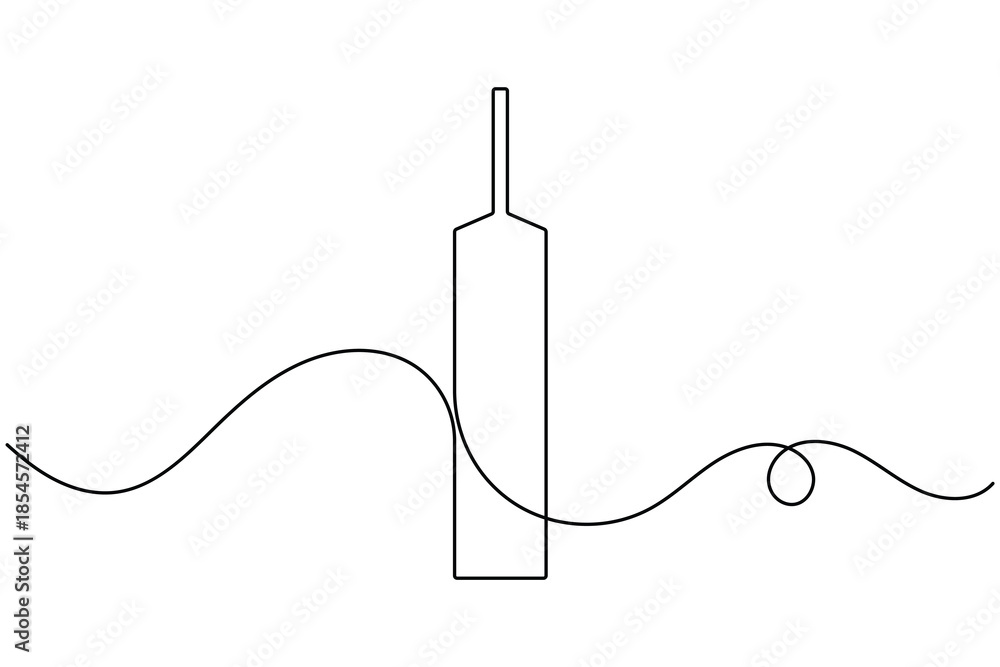 Obraz premium Cricket bat icon sign continuous one line drawing international sports equipment on white background minimalist clean symbol outline vector illustration