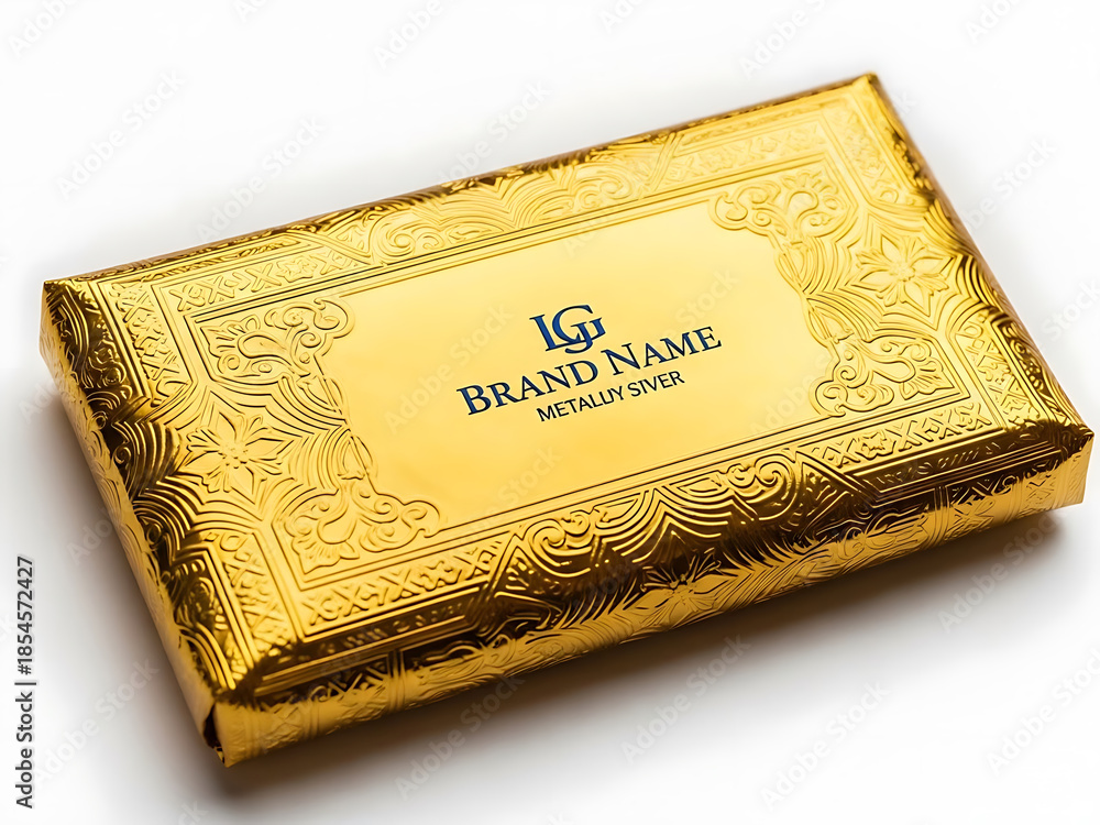 Fototapeta premium Luxury gold business card with ornate design and brand name
