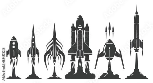 Space rocket icon set - Solid icons vector collection - Vector icon set - Line and glyph solid icon set - Icon vector - Flat Design Icon