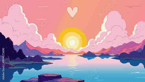 Minimalist Pastel Sunrise with Subtle Heart Shape Vector Art