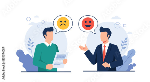Two men engage in a conversation where one expresses sadness and the other responds with a happy and positive attitude.