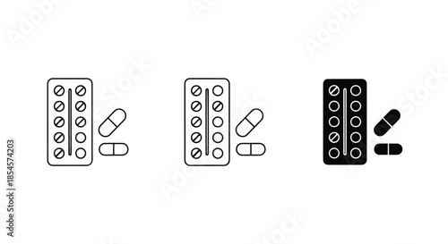 Pill bottle icon set - Solid icons vector collection - Vector icon set - Line and glyph solid icon set - Icon vector - Flat Design Icon