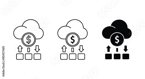 Cloud storage with financial transactions - Solid icons vector collection - Vector icon set - Line and glyph solid icon set - Icon vector - Flat Design Icon
