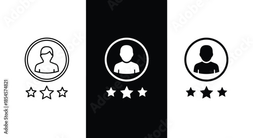 User profile with rating icons - Solid icons vector collection - Vector icon set - Line and glyph solid icon set - Icon vector - Flat Design Icon