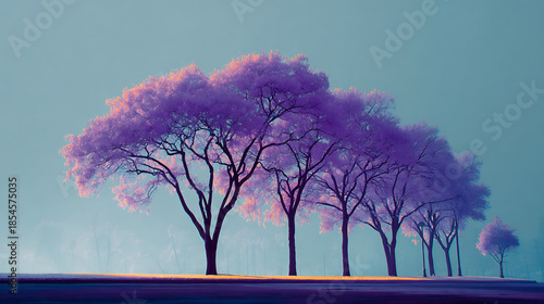 Quiet Tree Lined Path Under a Soft Purple Sky
