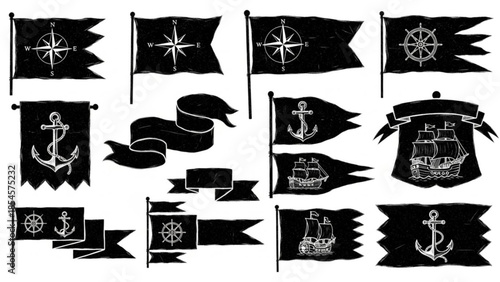 Nautical Pirate Flag Badge Collection Vector