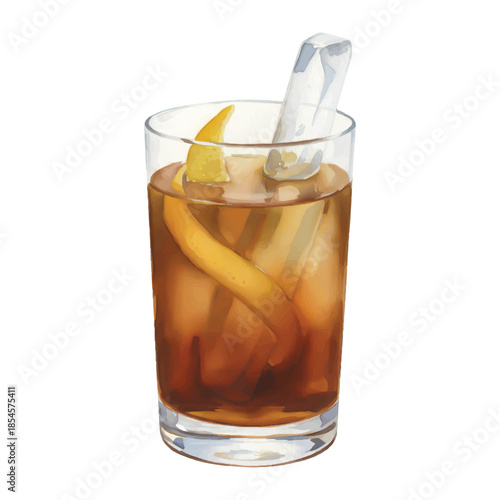 Oolong Tea Highball Vector Watercolor Cocktail Illustration
