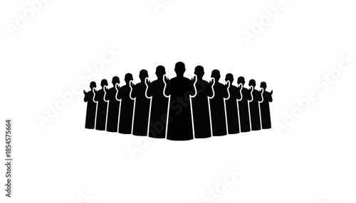 Muslim prayer congregation silhouette icon. A group of men in Islamic worship. Minimalist vector graphic for Ramadan and Eid