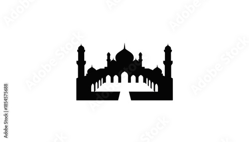 Black silhouette of a mosque. Islamic architecture vector illustration. Flat icon for Ramadan, Eid, and religious concepts