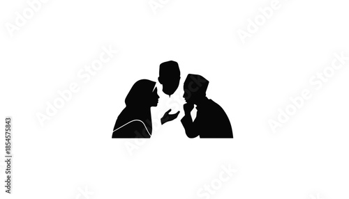 Silhouette of Muslim people in discussion. Vector icon for faith, community, and counseling concepts. Minimalist flat graphic illustration