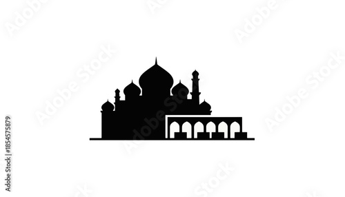 Islamic mosque silhouette vector icon. Minimalist illustration of the Taj Mahal landmark in India. Flat design graphic element
