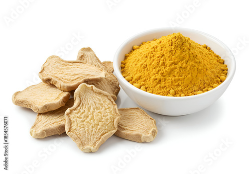 turmeric root and turmeric powder used as cooking spice and natural remedy for flavor and health benefits