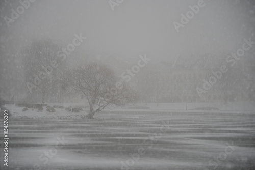 Snowfall in the city. Minsk