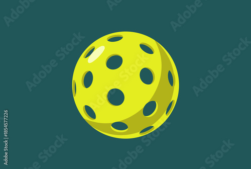 Bright Yellow Pickleball Ball with Holes Against a Dark Teal Background
