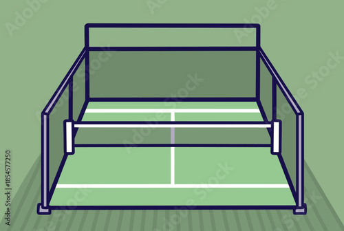 Minimalist Padel Court Illustration with Green Playing Surface and Net