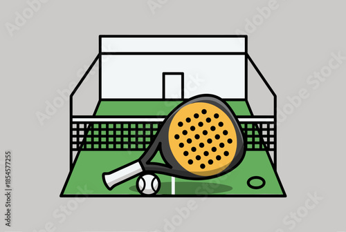 Padel Court with Racket and Ball, an Energetic Modern Sport Illustration