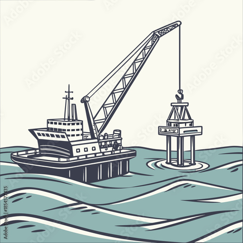 Offshore construction ship positioning turbine foundation 1
