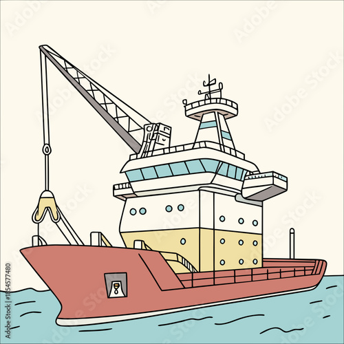 Offshore wind turbine construction ship with deck and crane 1