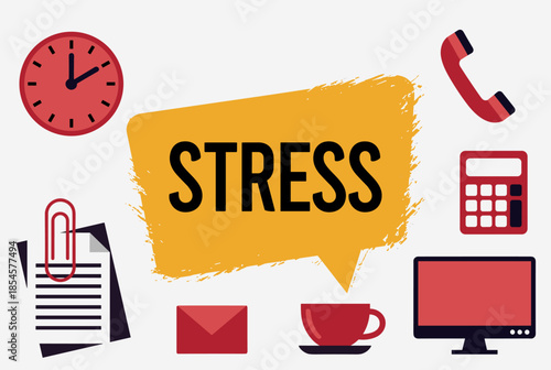 Stress Concept with Office and Daily Life Objects Illustration