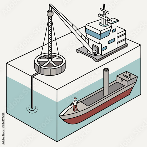 Marine vessel crane placing offshore wind turbine foundation