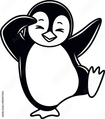 A cute cartoon penguin dabbing with its eyes closed in a funny pose
