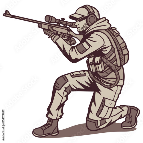 Soldier kneeling with sniper rifle and headphones 1