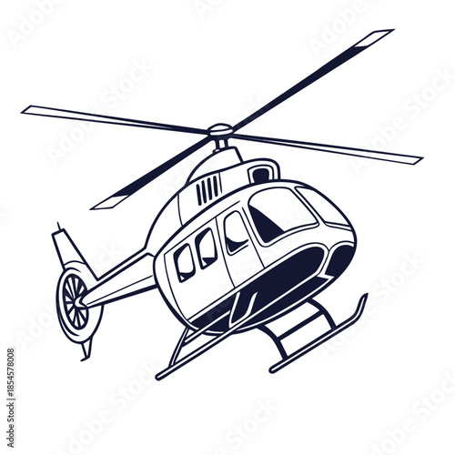 Navy blue helicopter with rotor blades aircraft isolated