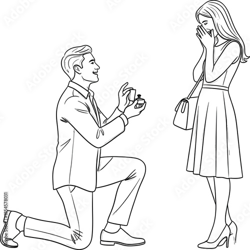 Man proposing to a woman with a ring in a romantic gesture