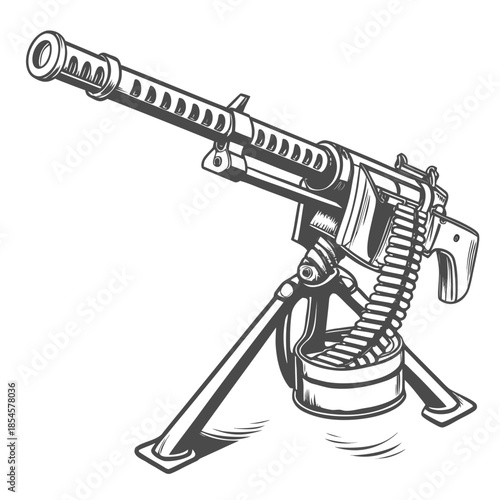 Black and white of a machine gun on a tripod military