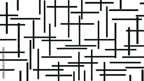 Abstract geometric seamless pattern featuring intersecting black horizontal and vertical lines on white background in minimalist modern style