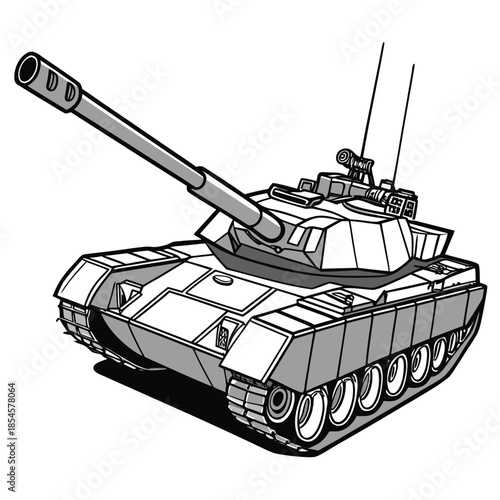 Gray military tank with long gun barrel gray tank black and white
