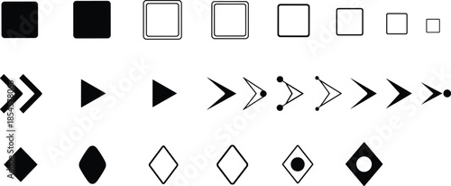 Abstract Geometric UI Icon Vector Set with Arrows, Squares, Diamonds and Minimal Navigation Shapes