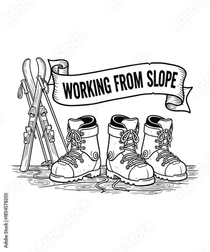 Ski equipment banner vector illustration isolated on white background