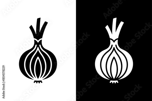 Onion Silhouette Icon Flat Vector Illustration Black White Design