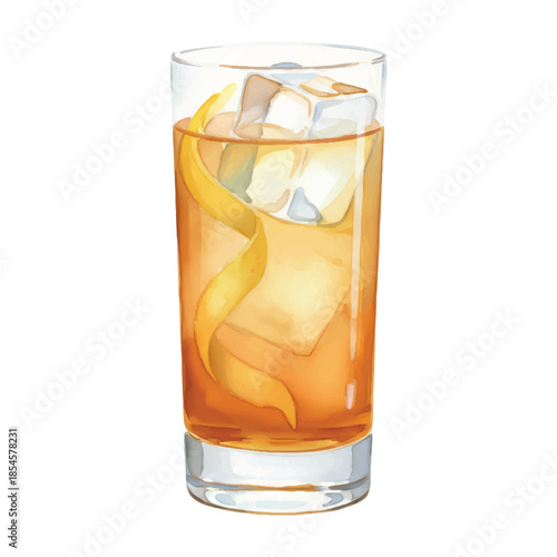 Japanese Harmony Highball Watercolor Cocktail Illustration
