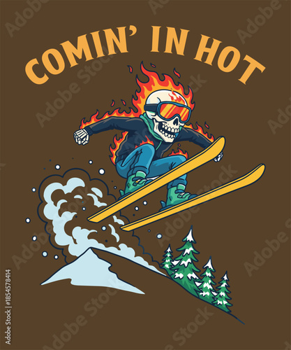 Skeleton snowboarder in action vector illustration isolated on white and gray background