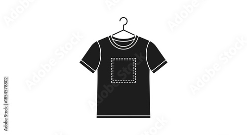 Simple black t-shirt icon with a clear dashed outline for a custom print, representing fashion, apparel design, and customizable garment options for branding