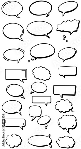 Collection of hand-drawn speech bubbles and thought clouds, perfect for creative communication and design projects