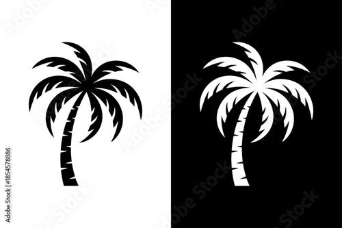 Coconut Palm Tree Silhouette Icon Vector Nature Relaxation Concept