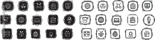 Big Collection of Hand Drawn Black Line Icons with Grunge Effect. Universal Vector Set. isolated PNG with Transparent Background