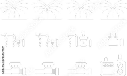 Irrigation system control icons and valves architectural drawings CAD