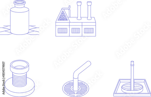 Industrial Drains and Pipes Blueprint architectural drawings CAD