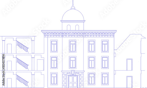 Blueprint of a large building with a dome architectural drawings CAD