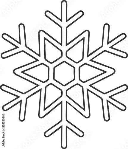 Detailed Geometric Snowflake Outline Illustration, Intricate Winter Ice Crystal Line Art