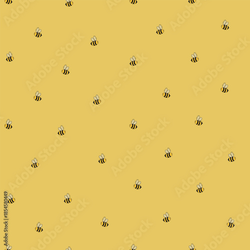 Seamless pattern with bees. Small wasp. Vector illustration. Design for invitation, cards, textile, fabric. Doodle style.