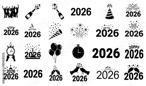 New year s 2026 celebration icons and logos