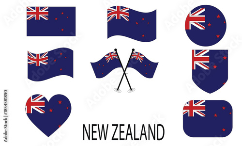 New Zealand flag icons various shapes and styles vector