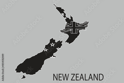 New Zealand map with flag outline silhouette for travel