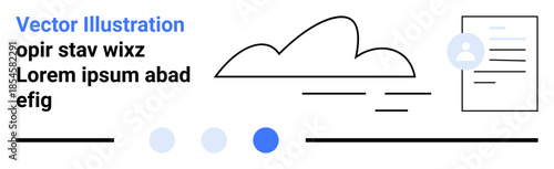 Stylized cloud, document icon, text elements, and progress indicators. Ideal for technology, cloud storage, document sharing, workflow, data synchronization UI concepts simple landing page